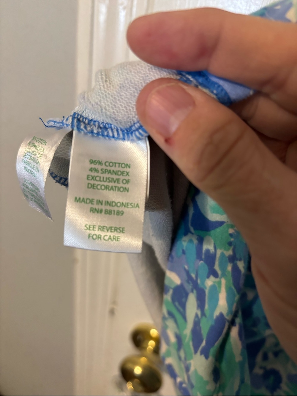 Lilly Pulitzer Sleeveless V‑Neck Swim Cover-Up in Blue and Green with White Trim - Picture 4 of 4